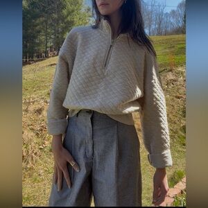 Banana Republic Classic Preppy Quilted Cream Half-Zip  Sz S/M Like New. Nautical